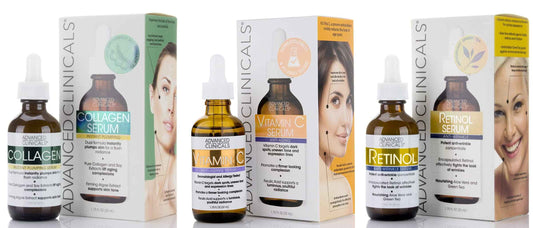 Advanced Clinicals Collagen Plumping Face Serum + Retinol Anti Aging Face Serum + Vitamin C Brightening Face Serum Set