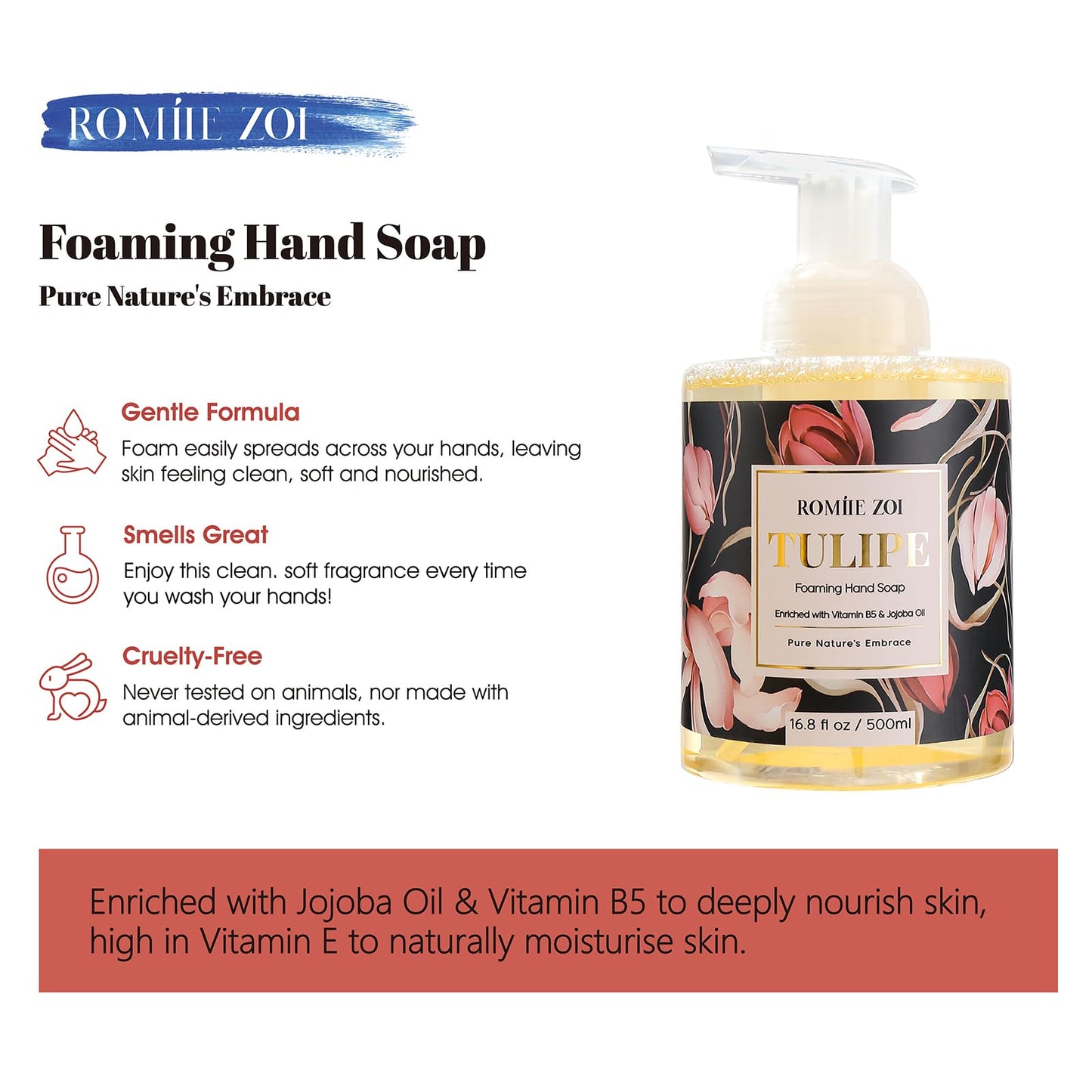 ROMIIE ZOI Foaming Hand Soap with Gift Box- Tulipure - Biodegradable Formula Moisture & Revitalize - 500ml/ 16.8oz(Pack of 2)