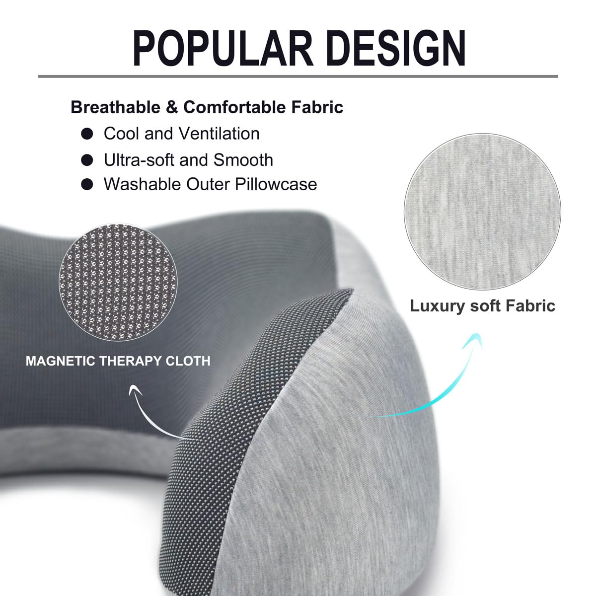 napfun Neck Pillow for Traveling, Travel Neck Pillow for Airplane 100% Pure Memory Foam Travel Pillow for Flight Headrest Sleep, Portable Plane Accessories, Light Grey Set