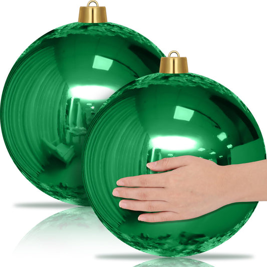 Jerify 2 Pcs 12 Inch Giant Inflatable Christmas Ball Ornaments Large Xmas Blow Ball Decorations Plastic Shatterproof Water Resistant Xmas Tree Decor for Outside Garden Holiday Birthday Party(Green)