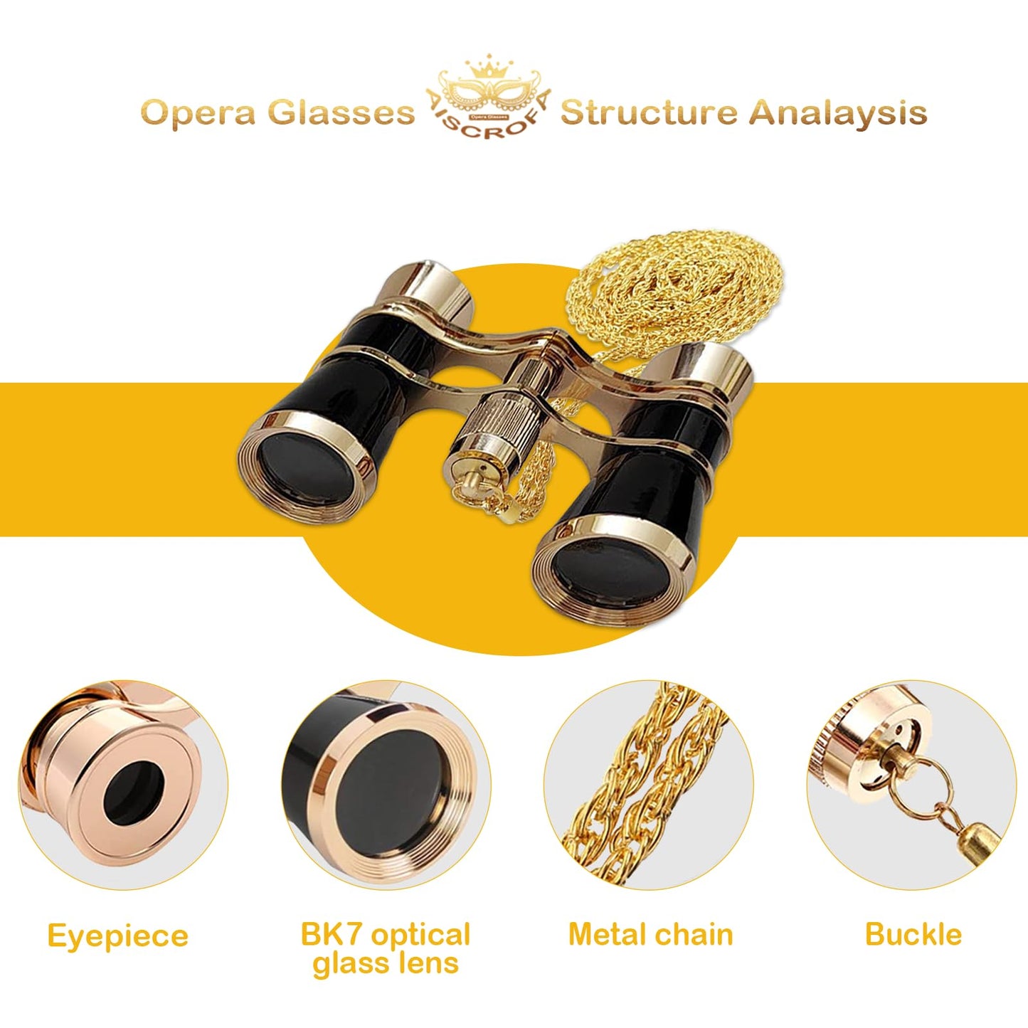 AiScrofa Opera Glasses Binoculars 3X25,Mini Binocular Compact Lightweight,with Chain for Adults Kids Women in Musical Concert (Sliver with Chain)