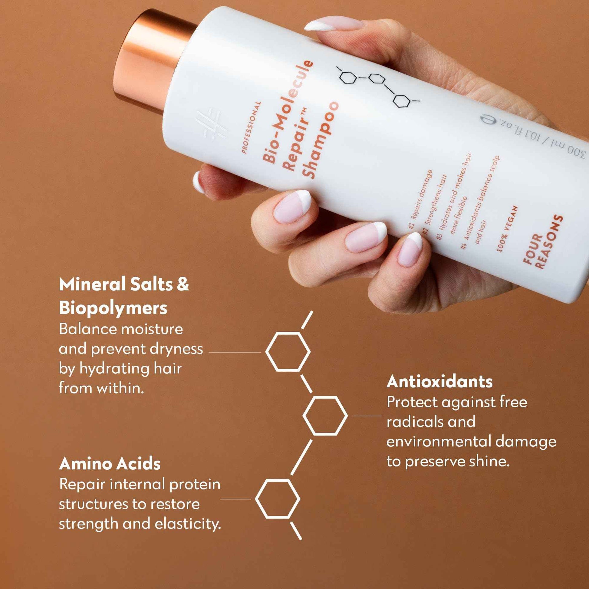 FOUR REASONS Bio-Molecule Bond Repair Shampoo for Color Treated Hair – Moisturizing, Strengthening & Anti Frizz Shampoo for Damaged Hair – Sulfate Free, Vegan & Cruelty Free, 10.1 Fl Oz