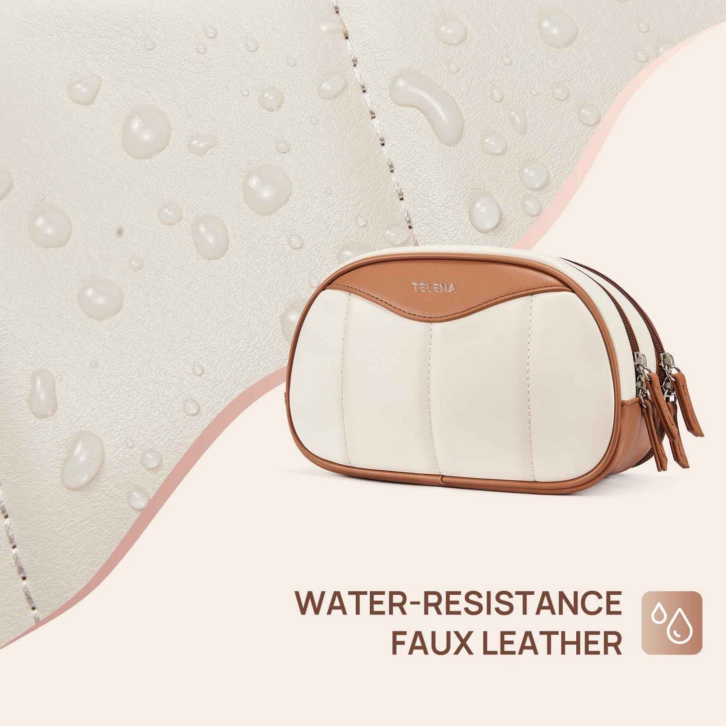 Telena Medium Makeup Bag, Travel Make Up Bag for Women, Vegan Leather Cosmetic Bag for Travel Essentials