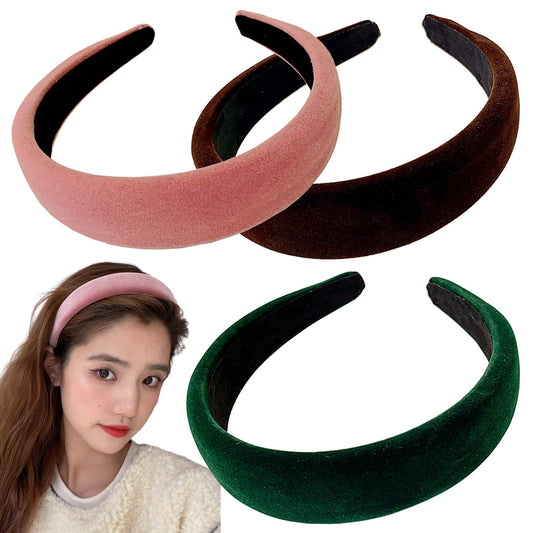 JINBUYAO 3Pcs Velvet Padded Headband Vintage Solid Color Hair Band Fashion and Comfortable Headwear for Women