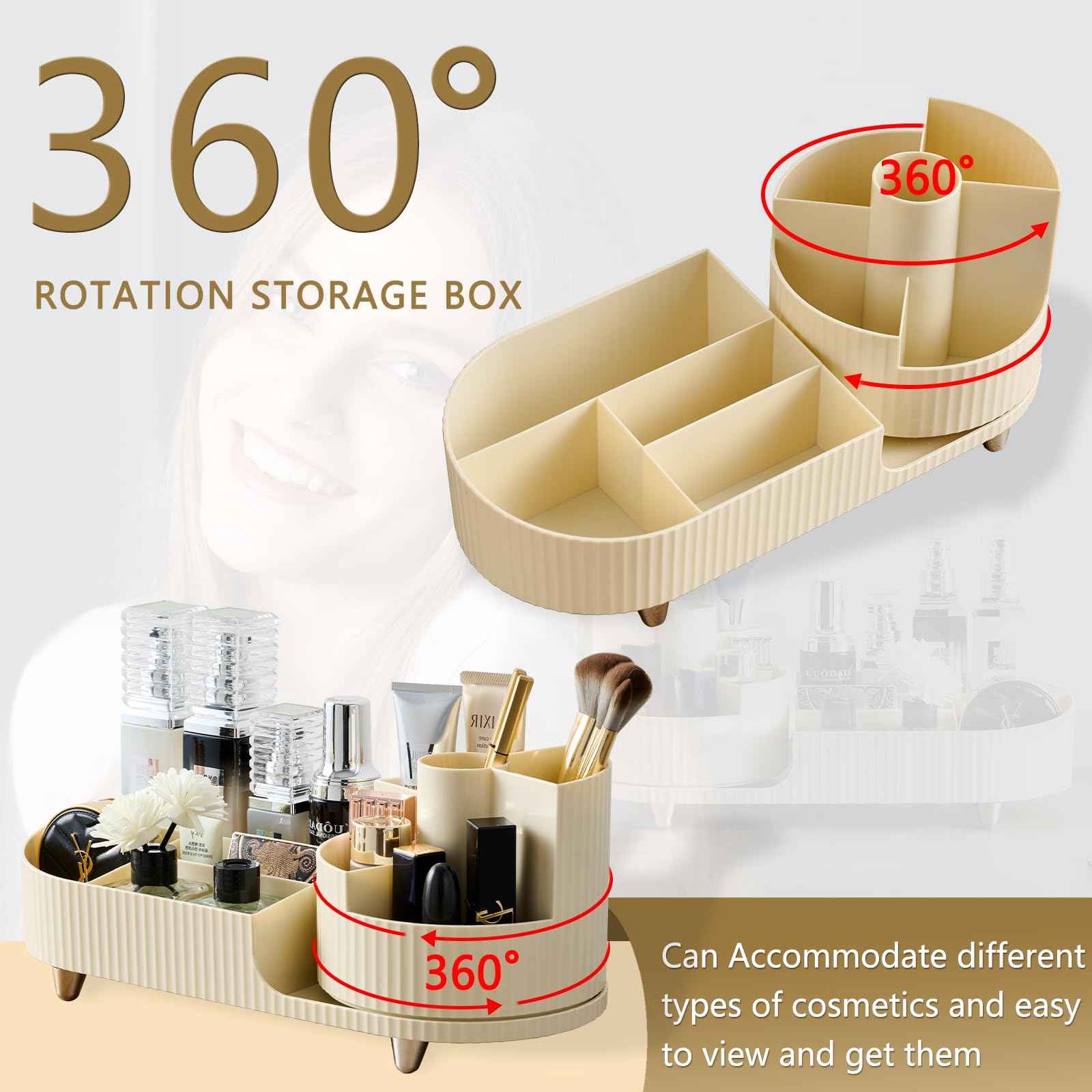 RUIQING New 360 Rotating Makeup Organizer - Large-Capacity Vanity Organizer, Stores Makeup Brushes and More, Keeps Countertop Clean and Tidy