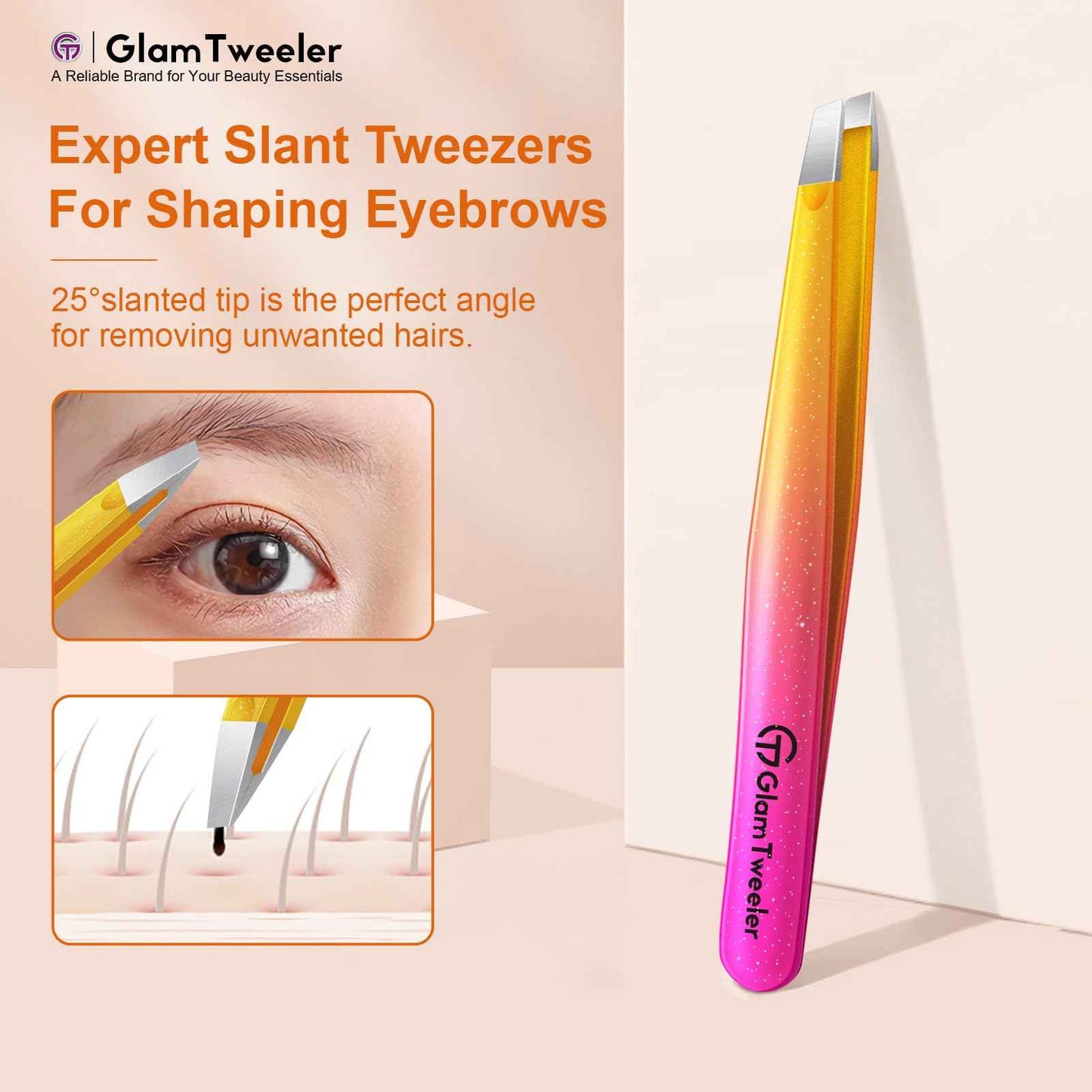 Women's Dermaplane Face & Eyebrow Razor Kit with GlamTweeler Slant Tweezers, Spoolie Brush, and Luxury Leather Storage & Travel Case + 10 Refill Blades (Rose Gold)