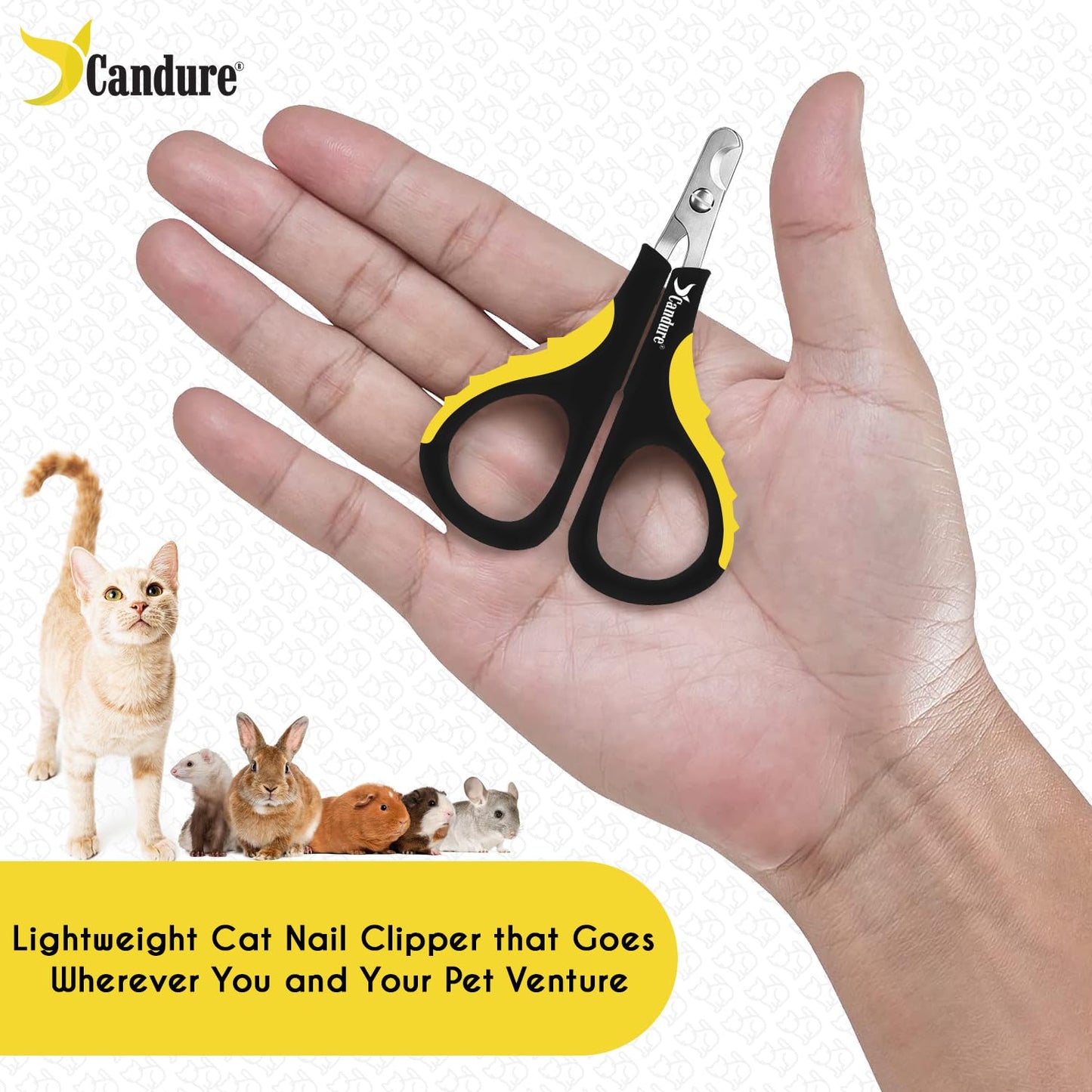 Candure Cat Nail Clipper Stainless Steel Cat Claw Trimmers for Rabbits, Guinea Pigs, Birds, Puppies, Kittens and Small Animals Pet Nail Clipper for Professional and Home Use (Yellow)