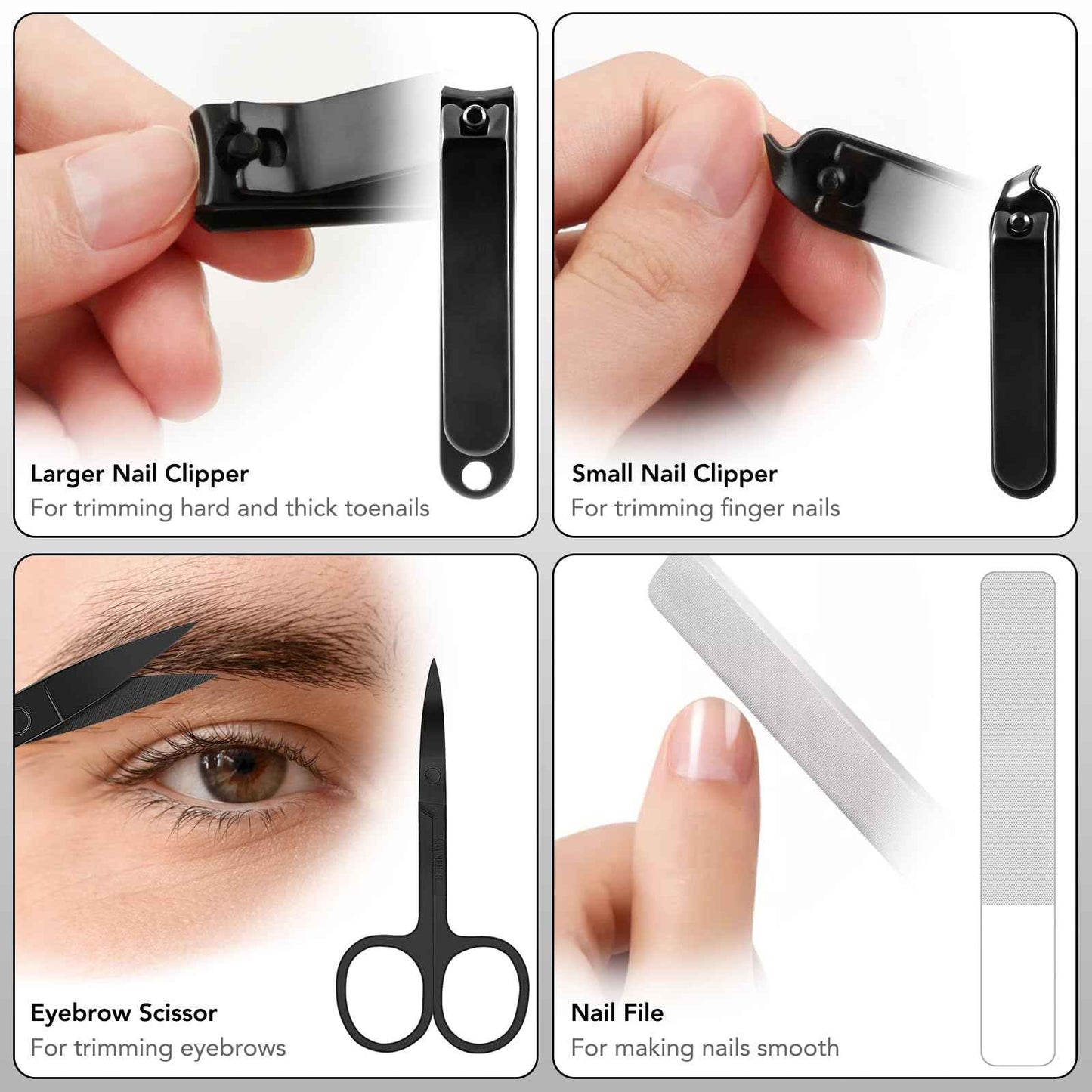 Tweezers Set for Facial Hair Women, 8Pcs Precision Eyebrow Tweezer Nail Clipper Set Eyebrow Pluckers Men for Ingrown Hair Removal(Black)