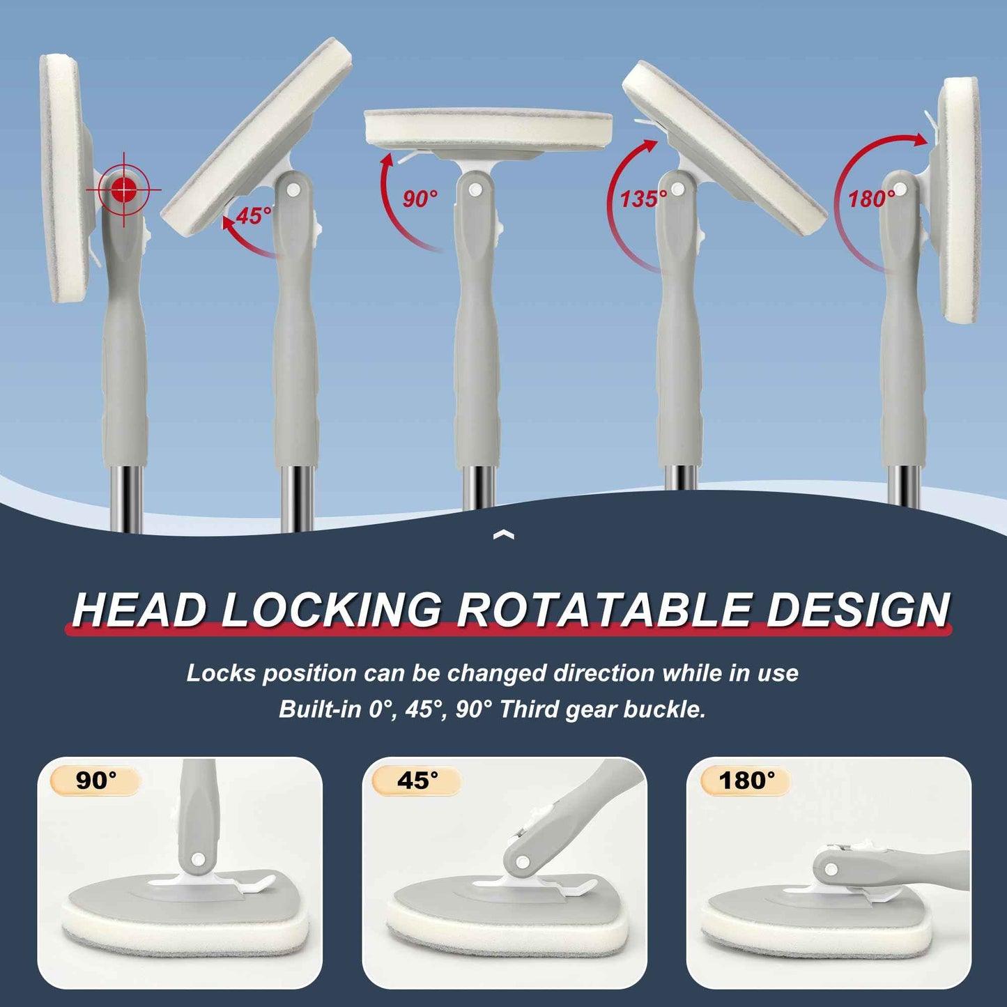 Tile Tub Floor Cleaner Scrubber With Long Handle - 5-in-1 Shower Brush Set for Bathroom, Kitchen, Walls, Sink - Includes Window Scraper and 3 Detachable No Scratch Heads