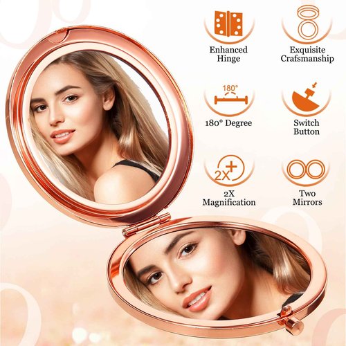 Cindeer 20 Pcs Small Compact Mirror Folding Pocket Makeup Round Hand Held Cosmetic Magnifying Compact Rhinestone Mirror with 1X/2X Magnification for Women Girls Travel (Gold Style)
