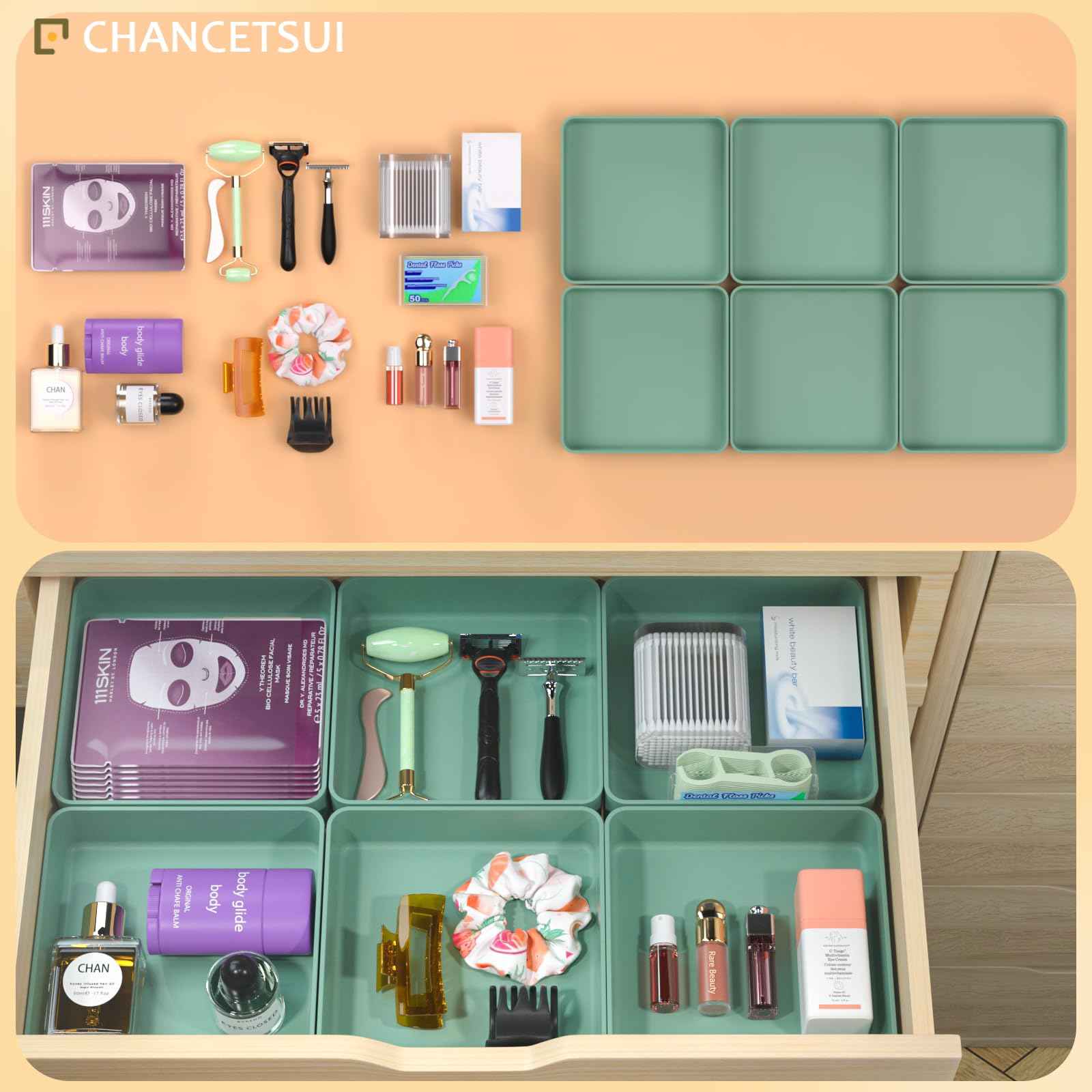 CHANCETSUI Square Makeup Countertop Organizer Holder : Stackable Vanity Trays for Bathroom Storage