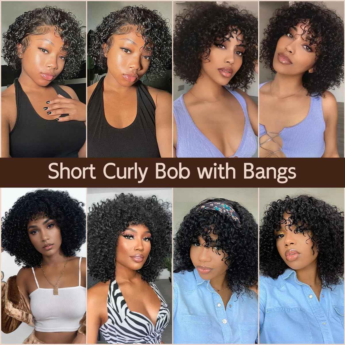 mscoco Bob Wig Human Hair Curly Wigs with bangs for Black Women Short Curly Bob Wig Human Hair Glueless Wear and Go Glueless Wigs Human Hair Black Curly Wig with Bangs