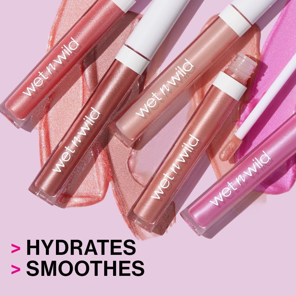 wet n wild MegaSlicks Lip Gloss, Ultra-Glossy, Vitamin-E Enriched, Ultra-Gloss High Shine Moisturizing, Cruelty-Free & Vegan - Rose Gold