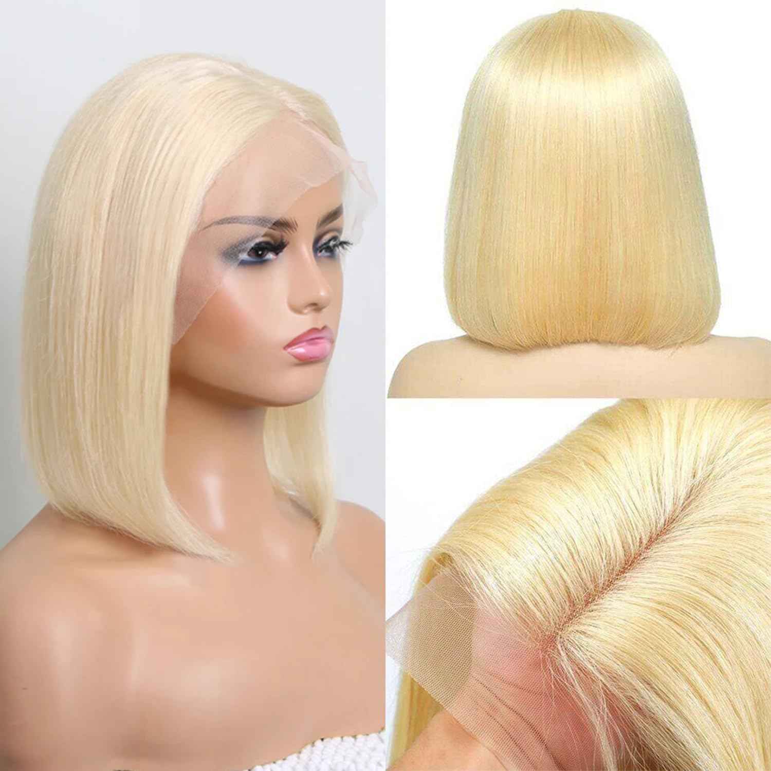 613 Short Bob Wig Human Hair Blonde Bob Wig HD Lace Front 8 Inch Short Bob Human Hair Wigs 180% Density Frontal Wigs Pre Plucked with Baby Hair for Black Women