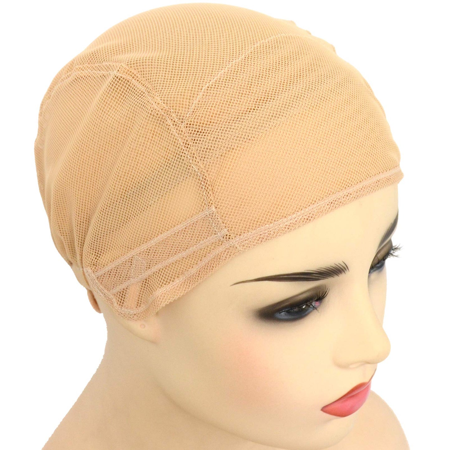 BLUPLE Mesh Wig Caps for Making Wigs 2 pcs Beige Color Stretch Weaving Caps with Back Adjustable Straps For Women (Medium, Beige Streth Cap)