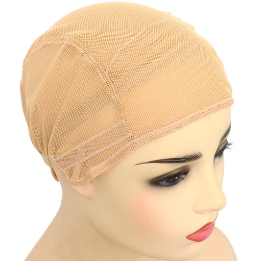 BLUPLE Mesh Wig Caps for Making Wigs 2 pcs Beige Color Stretch Weaving Caps with Back Adjustable Straps For Women (Medium, Beige Streth Cap)