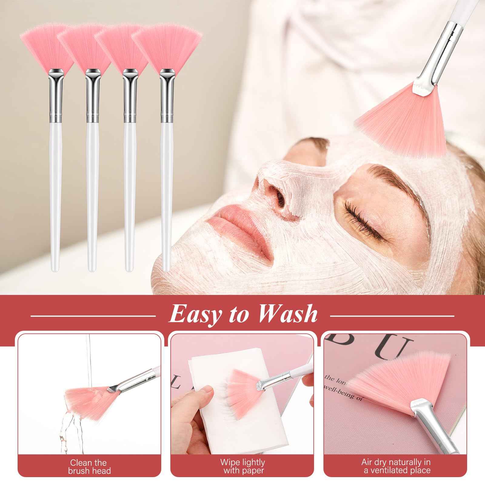 Maitys 100 Pieces Pink Fan Facial Mask Brushes, Soft Blush Makeup Brush, Esthetician Brush, Mask Acid Applicator Brush Tools for Women Girls Peel Mask Makeup for Mud Cream (2.3x6 Inch)