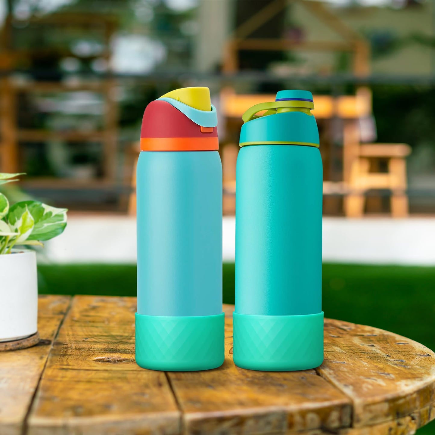 Alwenid 2PCS Silicone Water Bottle Boot for Owala 40 Oz, Anti-Slip Protective Sleeve Bottom Bumper Protector for FreeSip, Twist, and Flip Stainless Steel Water Bottles (Cyan)