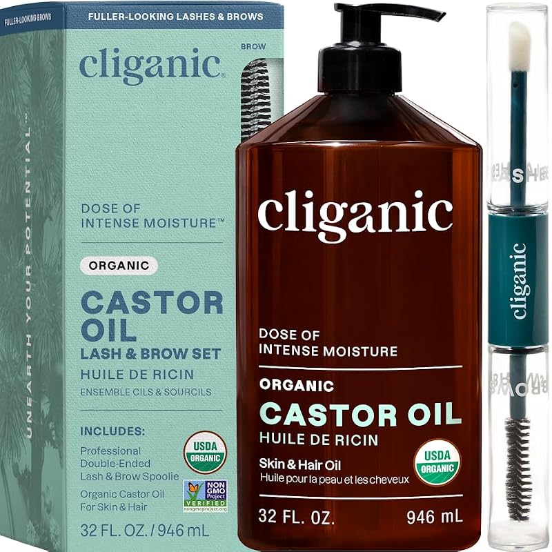 Cliganic Organic Castor Oil 32oz with Eyelash Kit