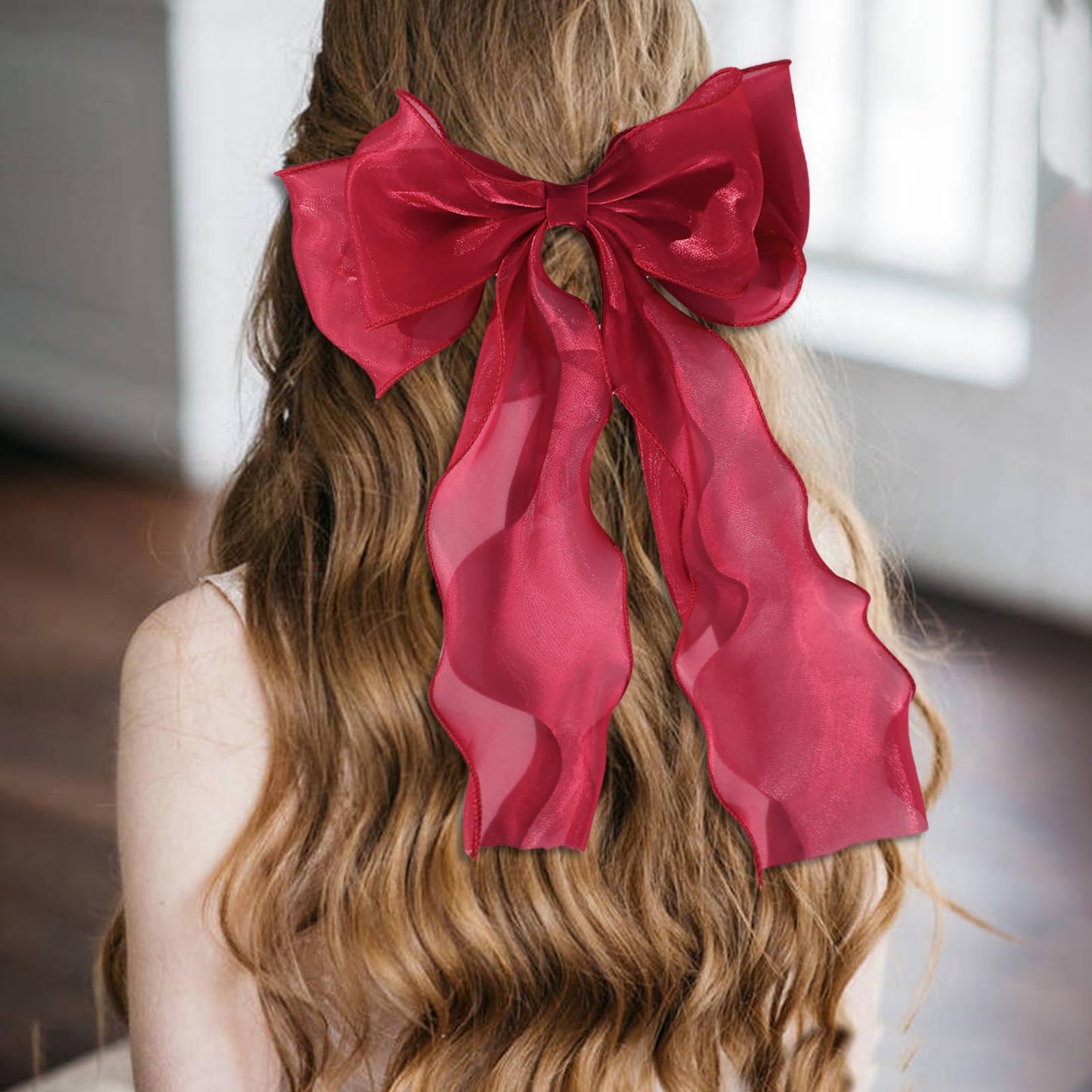 papasgix Silk Ribbon Hair Bows Clips: Big Solid Color Bows for Women and Girls (2, Navy Blue + Burgundy)