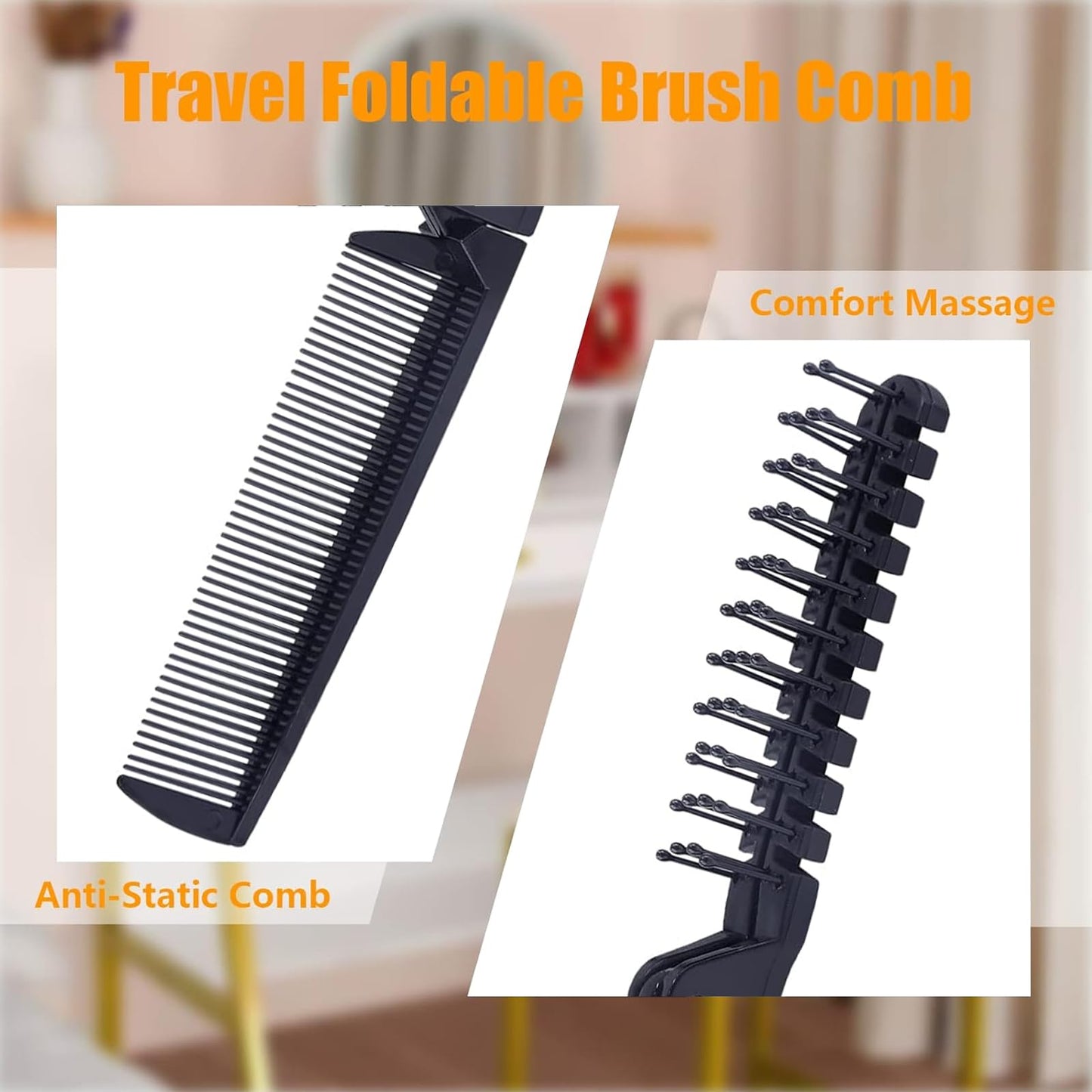 Qjaiune 6PCS Travel Foldable Hair Comb, Anti-Static Brush Comb Portable Folding Comb, Double Headed Hair Brush Plastic Folding Comb for Men Women (Dark Sapphire Blue)