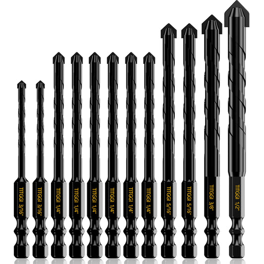 Concrete Drill Bit Set 12PCS - Masonry Drill Bit, Professional Masonry Drill Bit Set for Concrete/Glass/Brick/Cement/Tile/Wood/Etc, Industrial Strength Carbide Drill Bits Tip, 5/32"-1/2" by TITGGI