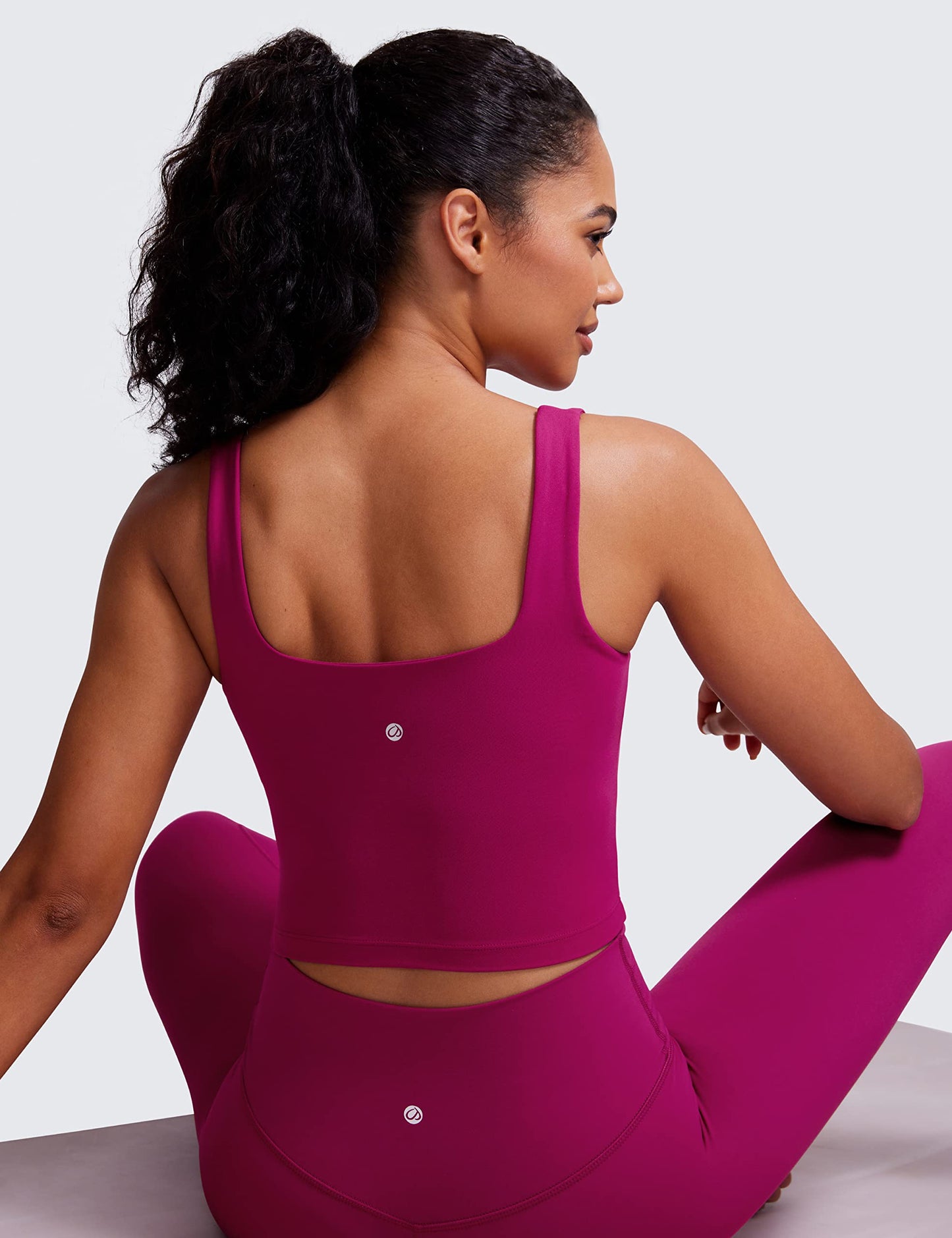 CRZ YOGA Butterluxe Womens Square Neck Longline Sports Bra - Workout Crop Tank Tops Padded with Built in Shelf Yoga Bra Magenta Purple X-Small