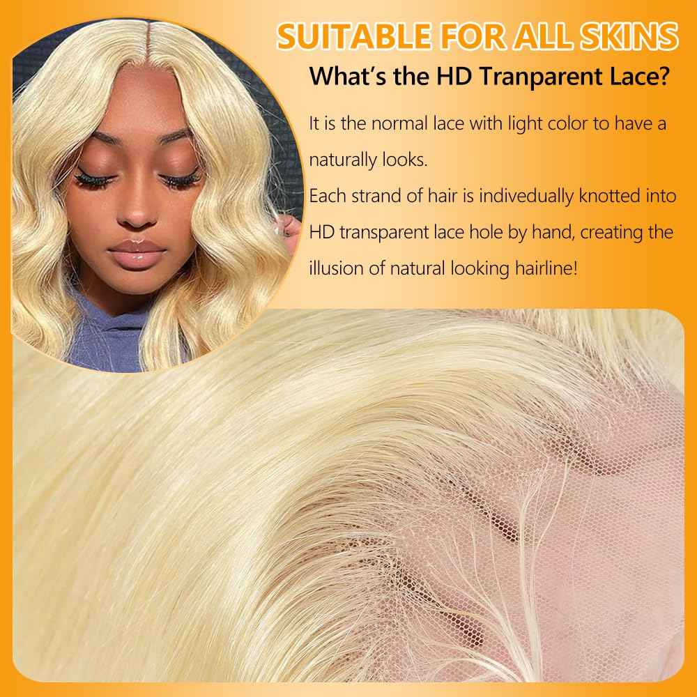 QTHAIR 16A Blonde #613 Body Wave 4X4 HD Lace Closure Transparent Lace Frontal Closure 20 inch Closure for Brazilian Body Wave Bundles Human Hair Invisible Knots Melt to Skin