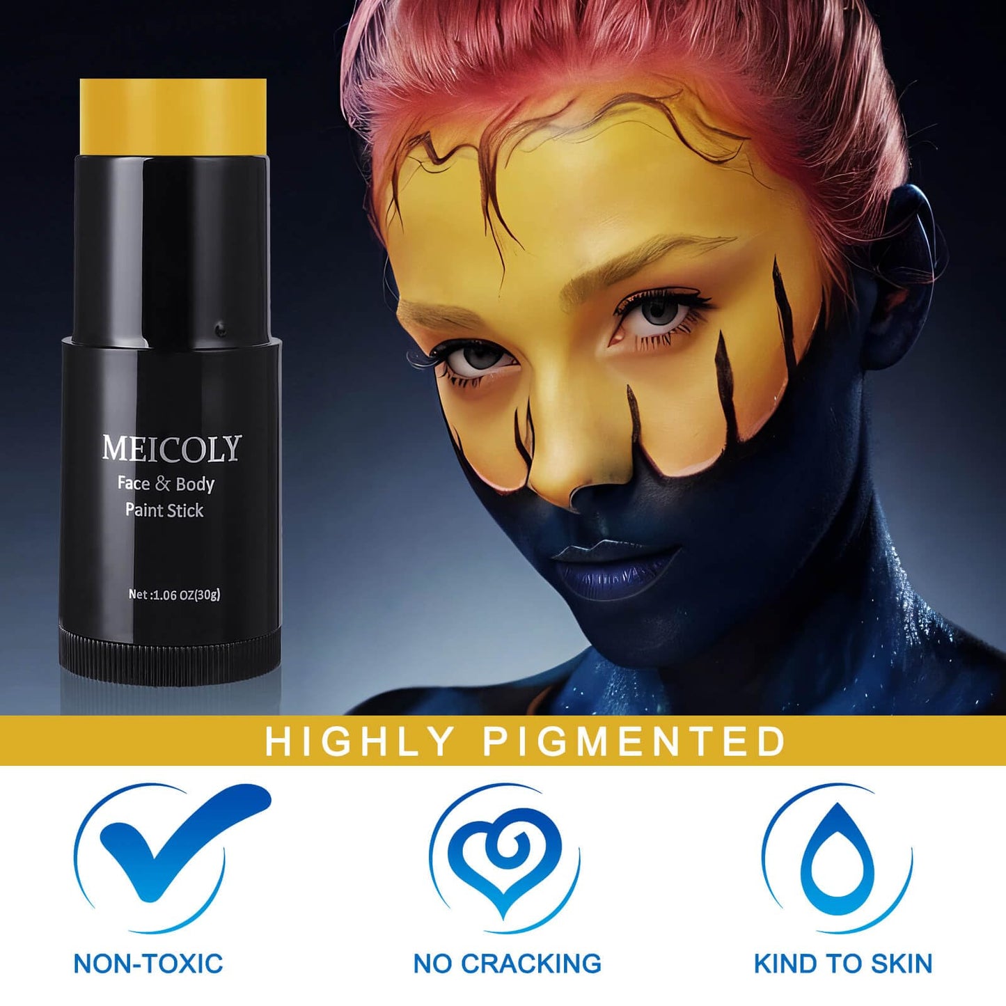 MEICOLY Ginger Face Body Paint Stick(1.06 Oz),Cream Blendable Full Body Paint Stick,Sweatproof Waterproof Dark Yellow Ginger Face Paint Makeup Based Stick for Halloween Special Effects SFX Cosplay