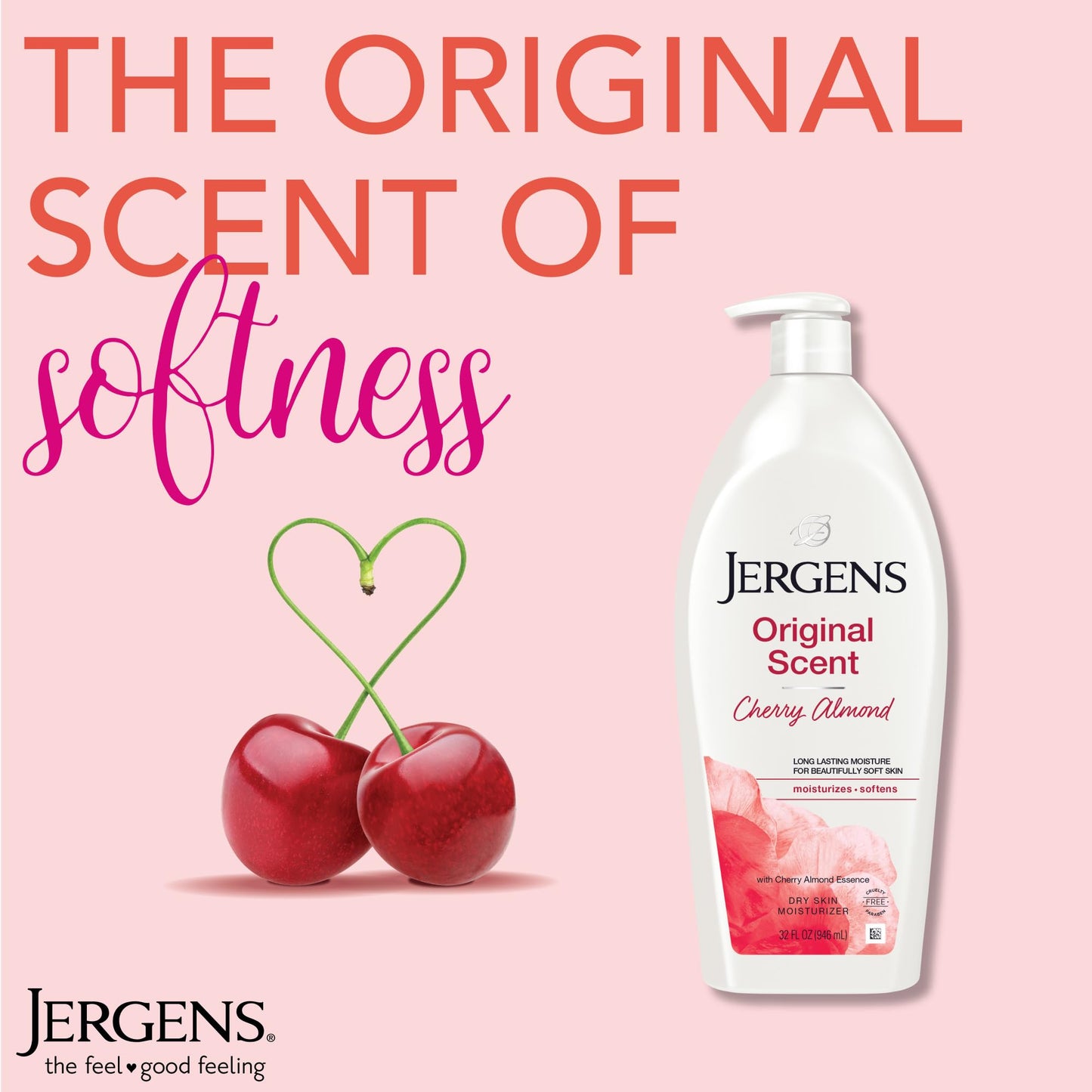 Jergens Original Scent Dry Skin Lotion, Body and Hand Moisturizer for Long Lasting Skin Hydration, with HYDRALUCENCE blend and Cherry Almond Essence, 32 Ounce