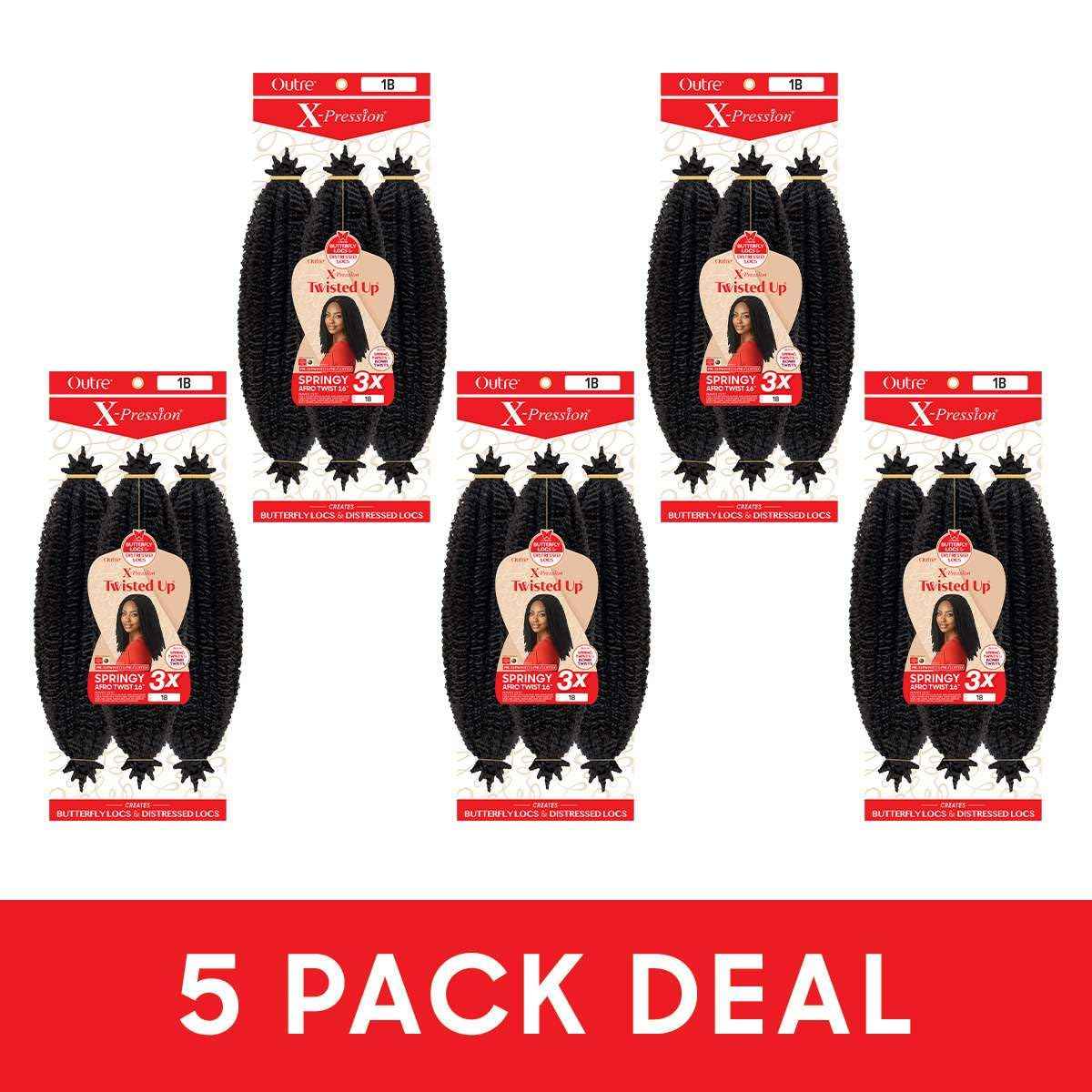 Outre X-Pression - Twisted Up - Springy Afro Twist 16" 3X (5 Pack, OFF BLACK 1B)