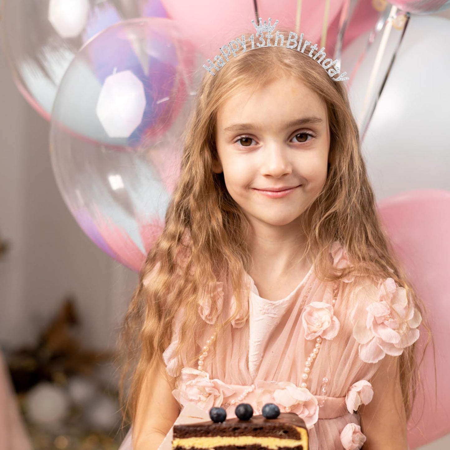 Atoden 13th Birthday Decorations for Girls 13 Year Old Happy Birthday Headband Silver Princess Tiara Crown 13th Birthday Gifts for Girls Thirteen Birthday Accessories for Party