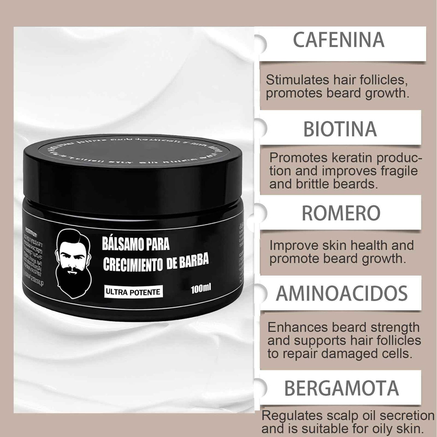 ipxkwll Cosmetics Para Barba, Bálsamo Estimulante de Barba, Ultra Potente Beard Stimulating Balm, Crema Para Barba, Moisturizes & Strengthens Beard, 100ML / 3.5OZ
