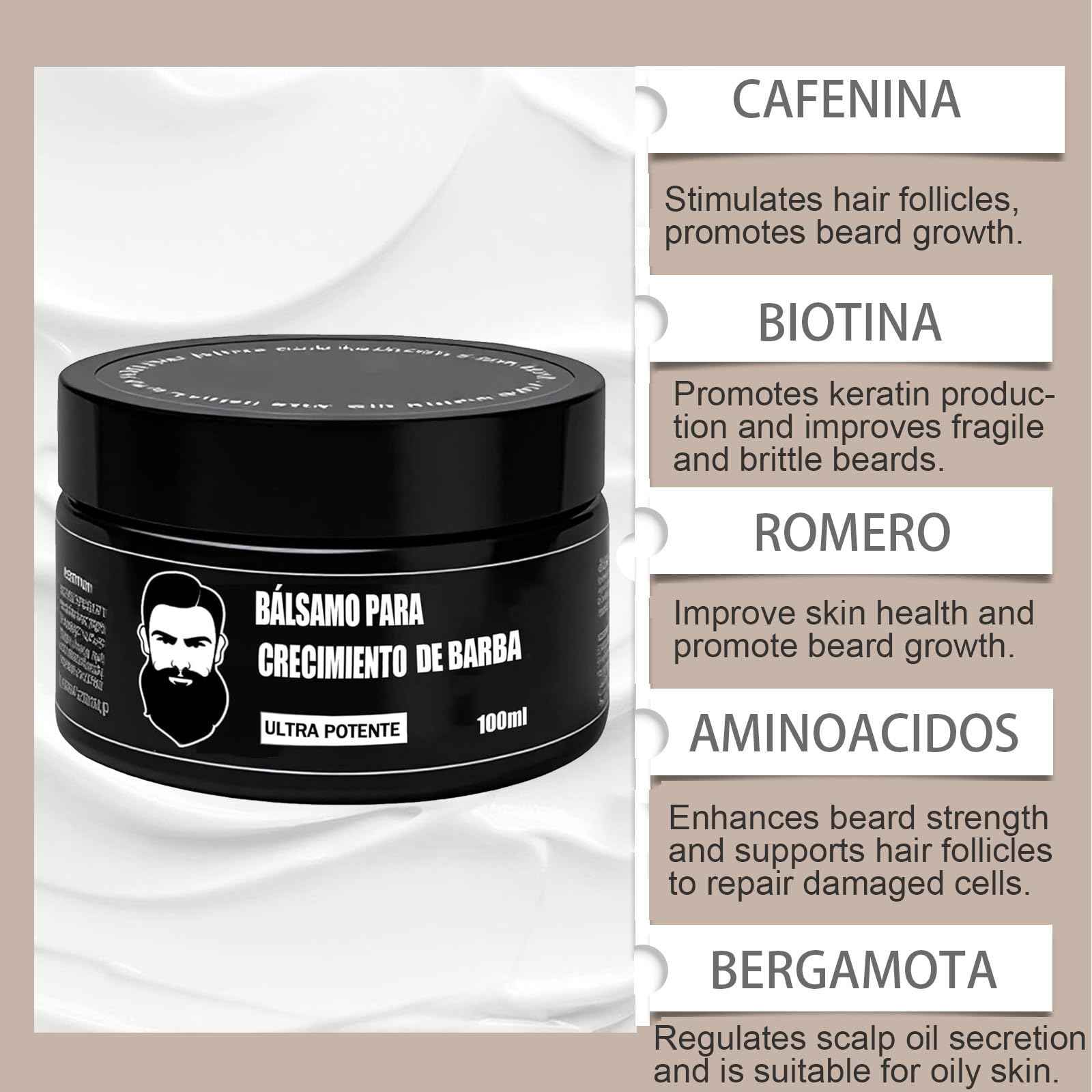 ipxkwll Cosmetics Para Barba, Bálsamo Estimulante de Barba, Ultra Potente Beard Stimulating Balm, Crema Para Barba, Moisturizes & Strengthens Beard, 100ML / 3.5OZ