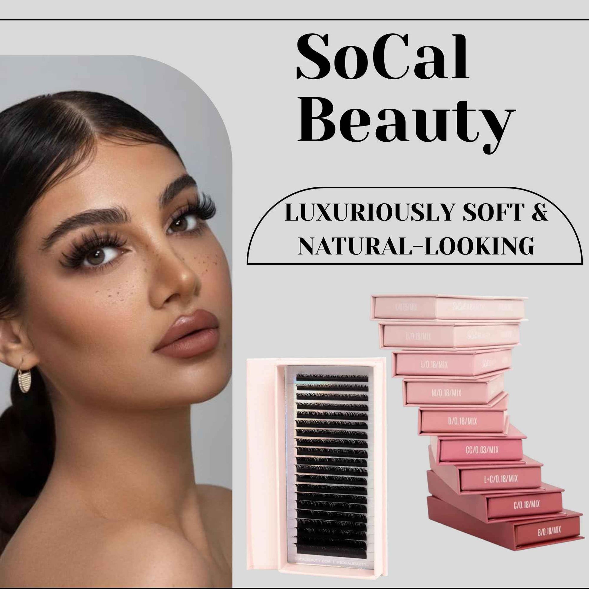 C Curl Mixed Lash Trays by SoCal Beauty - Faux Mink Eyelash Extensions (6-15mm), 20 Rows per Tray, Color-Coded, Aluminum Backing & Window View - Salon Quality Lashes