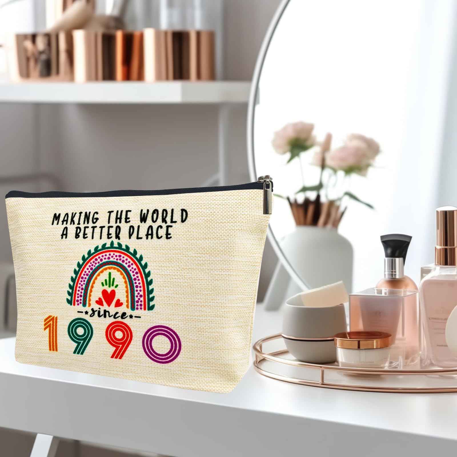 35th Birthday Gifts for Her Makeup Bags, 1990 Happy 35th Birthday Decorations for Women Her, 35 Year Old Gifts Ideas for Daughter, Sister, BFF, Female, Cosmetic Travel Pouch