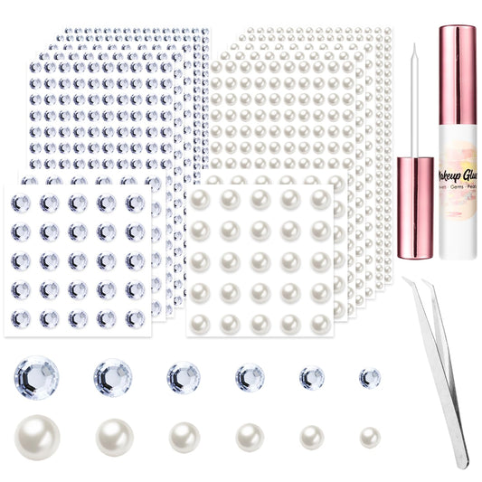 2882 Pcs Hair Gems and Hair Pearls Self Adhesive Hair Jewels Stick on, Face Jewels Hair Rhinestones Stickers Eye Jewels with Glue for Makeup, Tweezer, 3/4/5/6/8/10mm