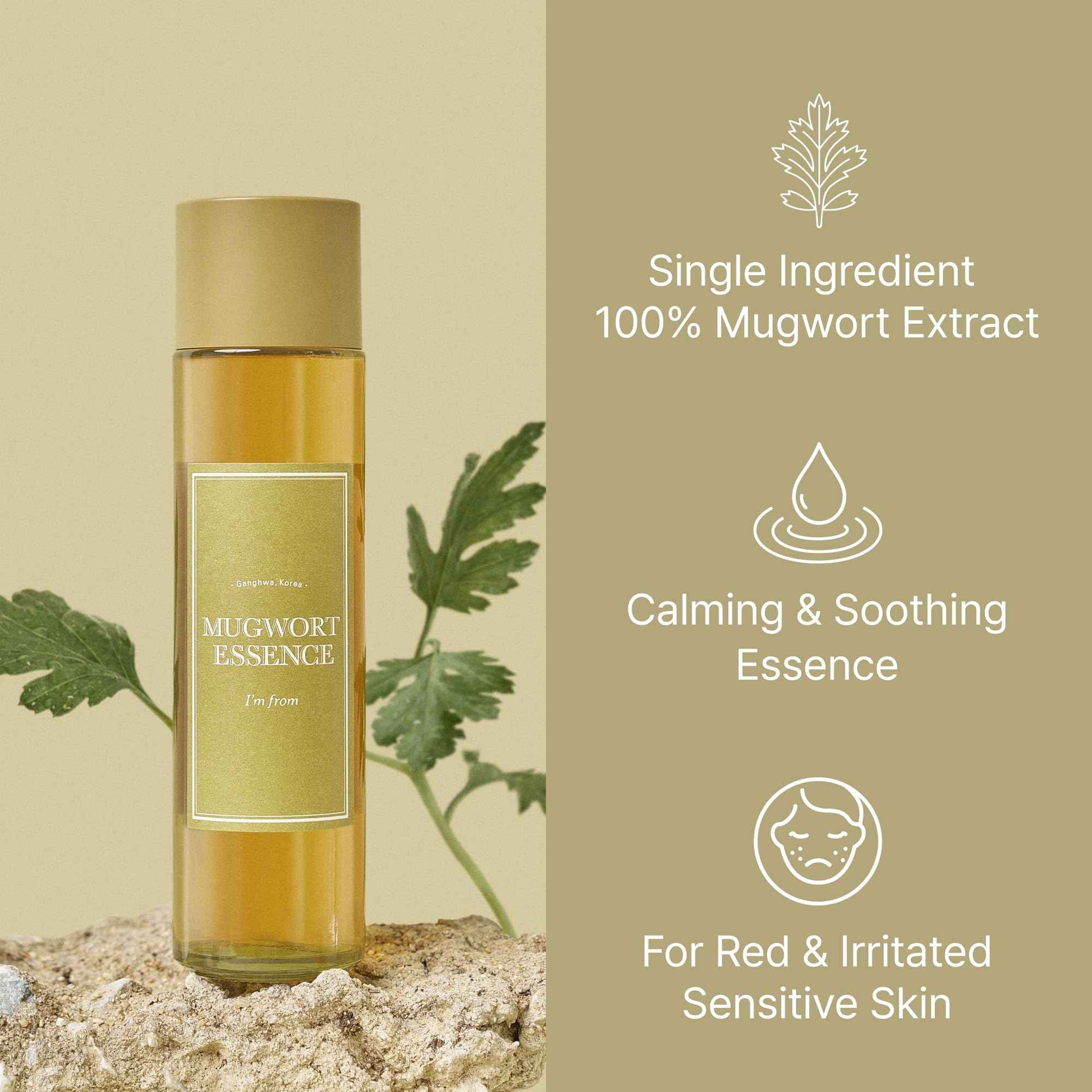 I'm from Mugwort Essence 5.4 fl oz + Mugwort mask 1.01 fl oz, Korean artemisia, help calm redness, irriration for oily skin