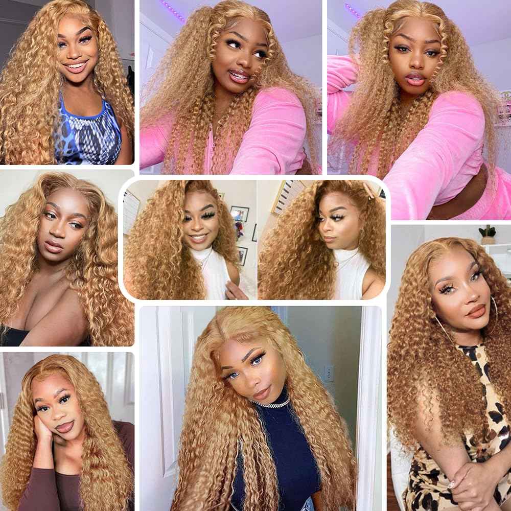 Blonde Bundles Honey Blonde Bundles Human Hair 12 14 16 inch Color 27 Deep Wave Bundle #27 Human Hair Bundle 150g