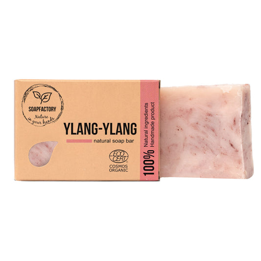 SoapFactory Organic Soap Bar with Ylang Ylang for Men and Women, 100% Natural Facial Cleanser, Body and Face, Vegan, Handmade, 3.88 ounce