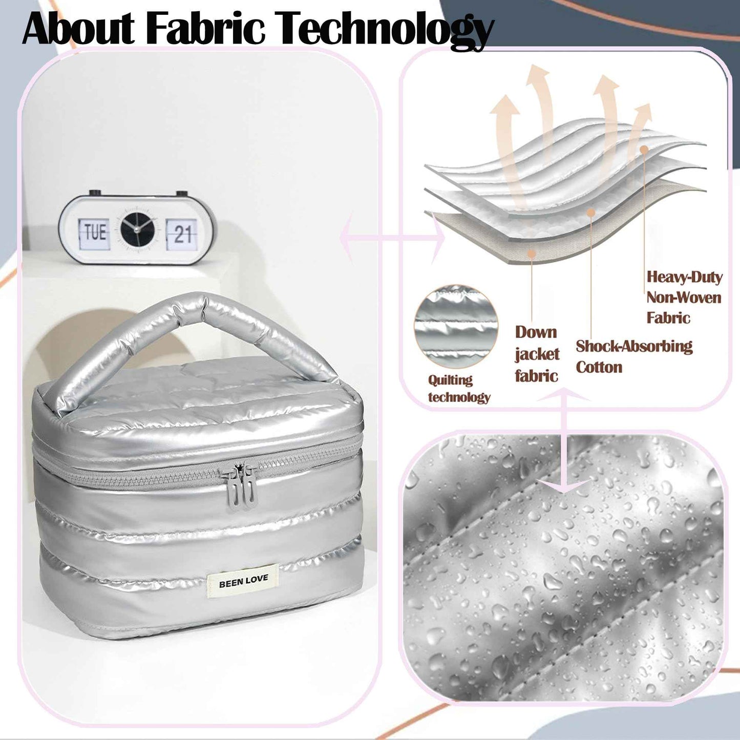 erised's bifrost Cute Large Capacity Makeup/Cosmetic/Toiletry Quilted Bag for Women&Girls/Travel Case/Zipper Organizer Bag/Down Jacket Waterproof Fabric/Wide Open