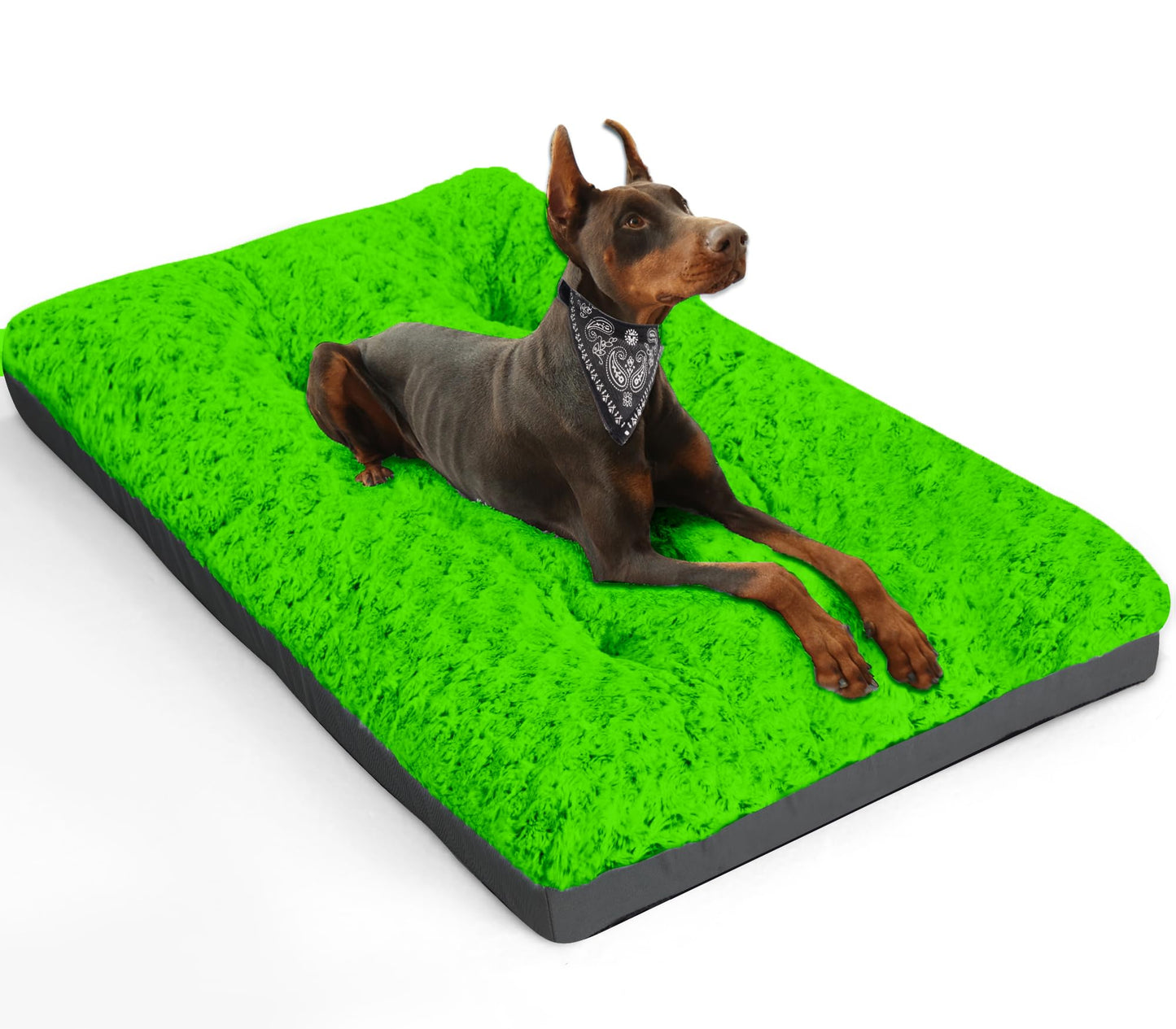 POCBLUE Deluxe Washable Dog Bed for Large Dogs Dog Crate Mat 36 Inch Comfy Fluffy Kennel Pad Anti-Slip for Dogs Up to 70 lbs, 36" x 23", Green