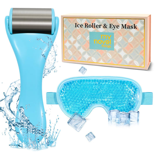 my novel things Ice Face Roller and Cold Eye Mask Compress for Eyes, Warm or Freezer Eye Mask Reusable for Puffiness Wrinkles, Lifting, Facial Lymphatic Drainage Massager SPA for Woman Man Gifting Set