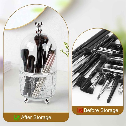 CECOLIC 360° Rotating Makeup Brush Organizer with Lid, Dustproof Cosmetic Tools Organizer with Cover, Makeup Brush Holder Organizer for Vanity, Bathroom Countertop, Desktop Dresser