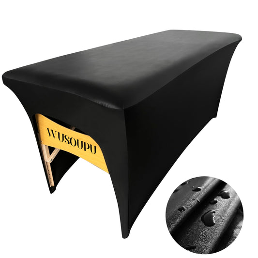WUSOUPU Wipeable Lash Bed Cover Massage Table Cover Waterproof and Reusable Wax Bed Cover for Esthetician, High Elasticity Vegan Leather Tablecloths for 6 FT Rectangular Table (Black)