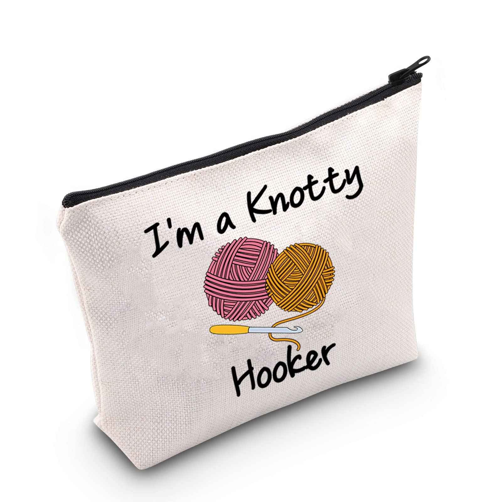 MNIGIU Yarn Crocheter Gift Funny Crochet Cosmetic Bag Crocheting Bag I'm A Knotty Hooker Knitter Gift