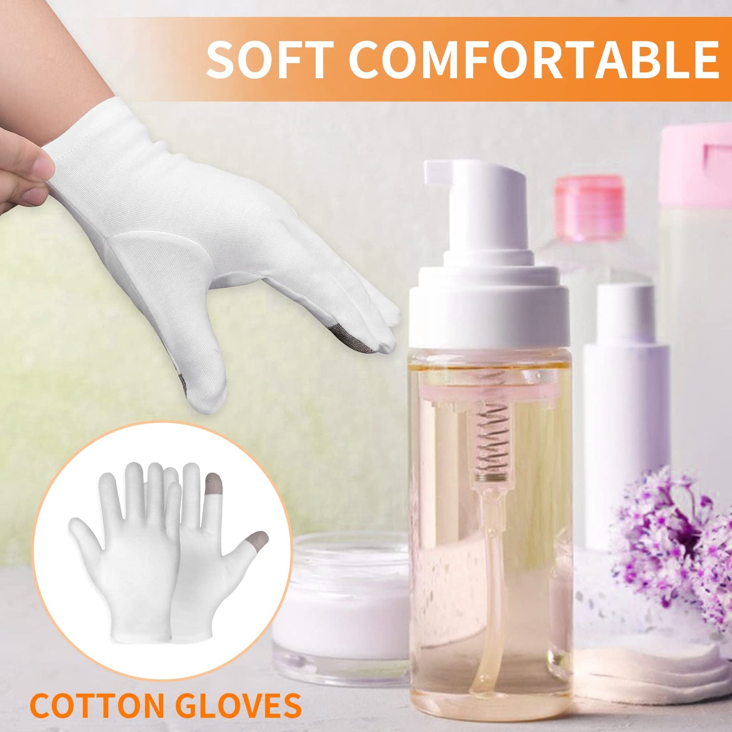 2 Pairs Medium Touch Screen Moisturizing Gloves White Cotton Moisturizing Gloves for OverNight Bedtime Heal Eczema Sleeping Lotion Hand Spa Treatment Gloves Repair Rough Cracked Dry Chapped Hands Skin