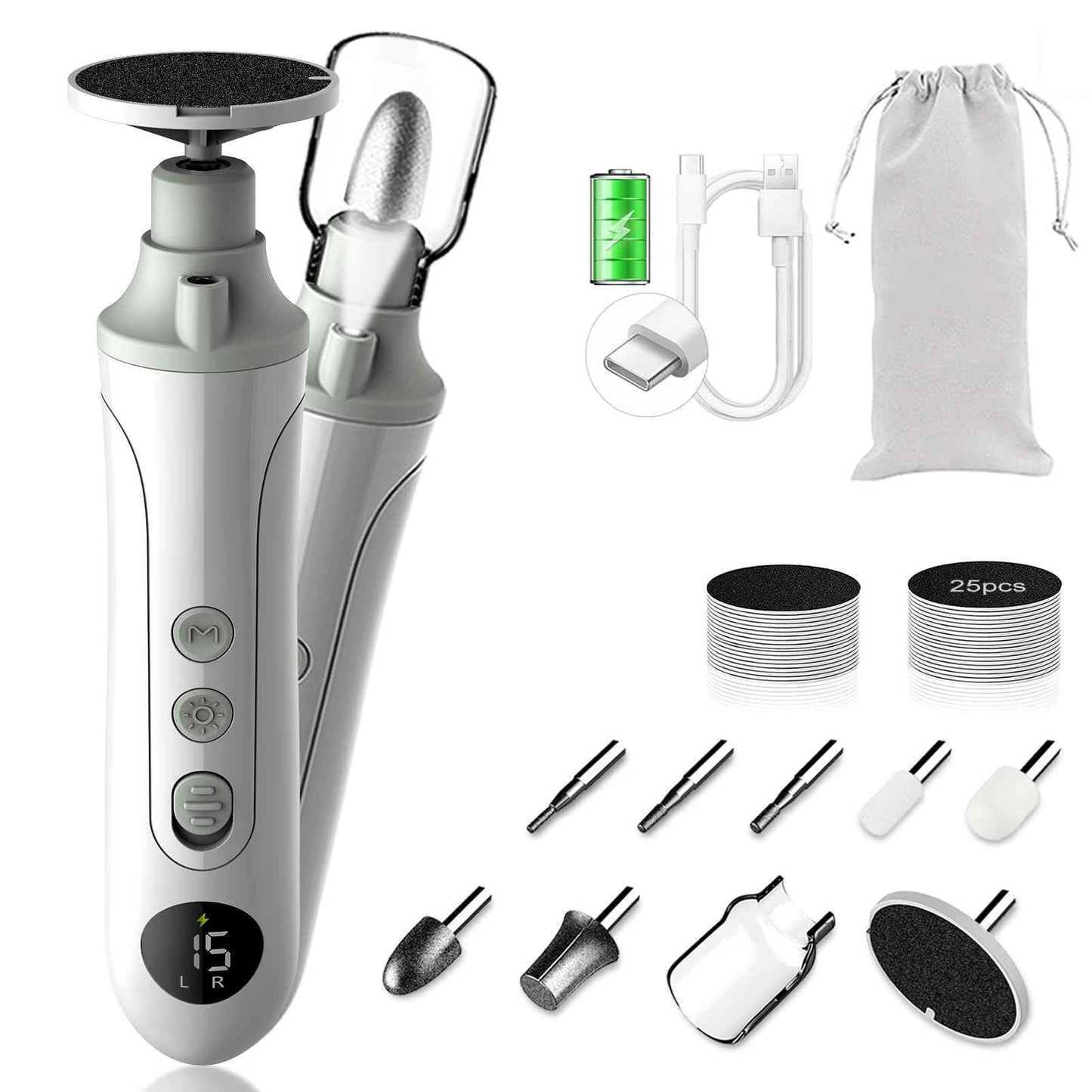 Electric Foot Callus Remover,Cordless Electric Foot File with LED Light,5000RPM-Faster Callus Remover for Feet,8-in-1 Foot Scrubber Perfect for Dead,Hard Cracked Dry Skin,Thick Toenail Ideal Gift