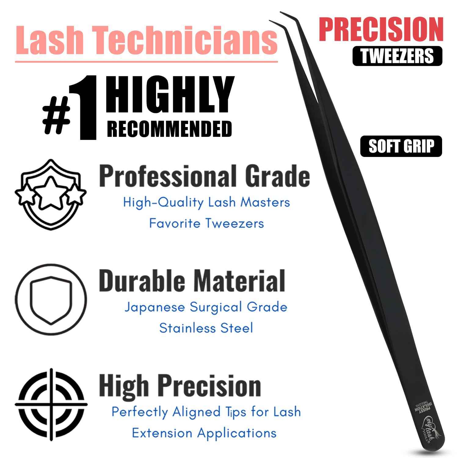 Isolation Tweezer for Eyelash Extensions – 14cm Curved Lash Tweezer, Stainless Steel, Best for Individual Isolation & Classic Lashes, Pinzas para Twisers (Black Titanium)