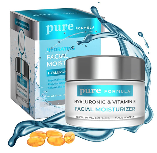 Pure Formula Hyaluronic Acid & Vitamin E Daily Face Moisturizer - Reduce Acne Scars, Fines Lines, Wrinkles, Hydrating Day Cream - Cruelty Free Korean Skin Care For All Skin Types - 1.69 Fl. oz/ 50ml